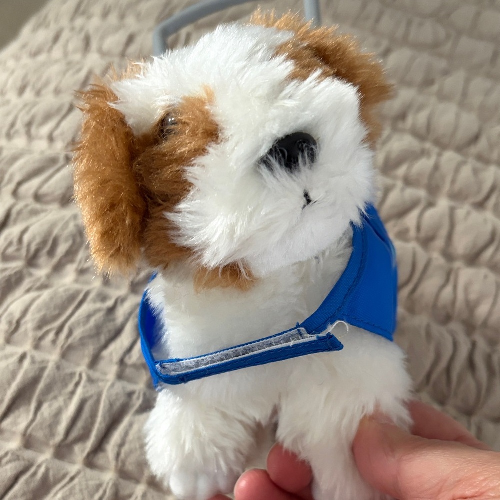 American Girl Fluffy Puppy with Blue Service dog vest